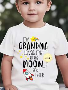 Camiseta de manga corta para niño, estilo casual de verano, con la impresión "MI ABUELA ME AMA HASTA LA LUNA Y DE VOLTEA", NY-DXP3378 - Blanco - Ver 1