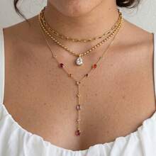 S SHOPBOHO 1pc Stainless Steel Colorful Crystal Rhinestone Y-Shaped Long Necklace, Summer Waterproof Jewelry - Y Necklace - View 2