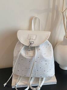 1pc Fashionable Cute Star Pattern Drawstring Flap Backpack, Polyester & PU Leather Patchwork Multifunctional Casual Day Bag, Girls/Teens/Students - Multicolor - View 15