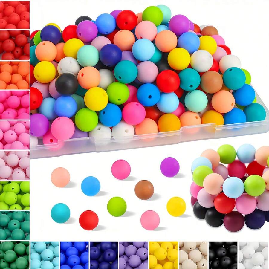 180Pcs Random Mixed Color Silicone Beads Set Wholesale, 15mm/12mm Beads For Jewelry Making, For Keychain Making Phone Charms Necklaces DIY Crafts Holiday Paty Decorations Jewelry Supplies - Ldeal Gift - Multicolor - View 1