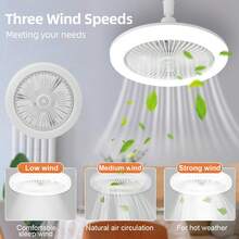 CANMEIJIA 1 pieza Ventilador de techo LED moderno con control remoto, ventilador de techo interior, luz de techo interior, 2 en 1, AC85-265V, 3 colores regulables, temporizador, 3 velocidades de viento, modo luz nocturna, adecuado para dormitorio, sala de estar, cocina, estudio - Tira de luz para ventilador E27 con control remoto - Ver 6