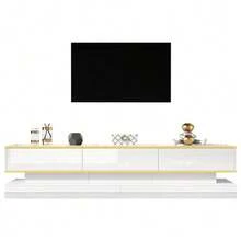 High-Gloss White Lacquered TV Stand And Coffee Table Set, TV Stand With 3 Drawers, Coffee Table With 2 Drawers, Gold Finish, For The Living Room. - 白色 - 查看 8