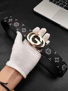 1 pièce Ceinture pour homme avec boucle automatique, imprimé lettre G et étoile, ceinture de taille décontractée pour le bureau, la maison, les fêtes et les voyages, 120cm - Noir - Voir 13