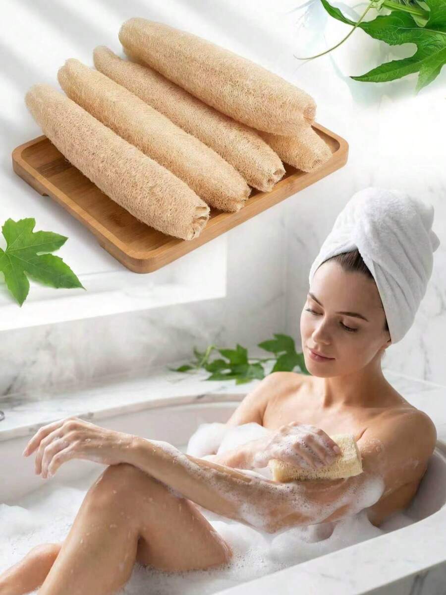 7/5/3/2/1pc Natural Organic Luffa Sponge, Strong Exfoliating Body & Back Scrubber, For Men & Women, SPA, Beauty, Daily Bathing Care - View 1