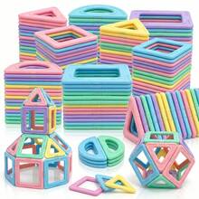 40/80/100/120pcs Vibrant Macaron Color Magnetic Building Blocks Set, Medium Size 4 Classic Shapes DIY Stacking Assembly Toys For Children Early Education - Multicolor - View 10