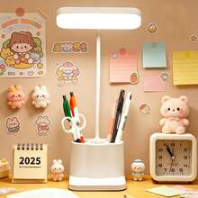 1件 LED 桌燈 附3個筆筒，USB充電式，3段可調光，護眼白光，學生學習宿舍桌用插電/充電小燈，臥室床頭閱讀筆筒燈，新款夾式，2筆筒版本 - 筆筒 - 查看 6