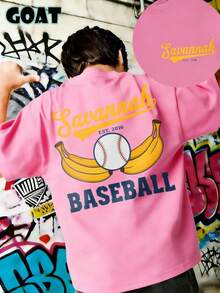 Savannah Baseball T-Shirts For Boys And Youth With Banana Ball Logo, Casual Short Sleeve Design, Sporty Style, Modern Graffiti, 180 Grams, 100% Cotton - 粉色 - 查看 1