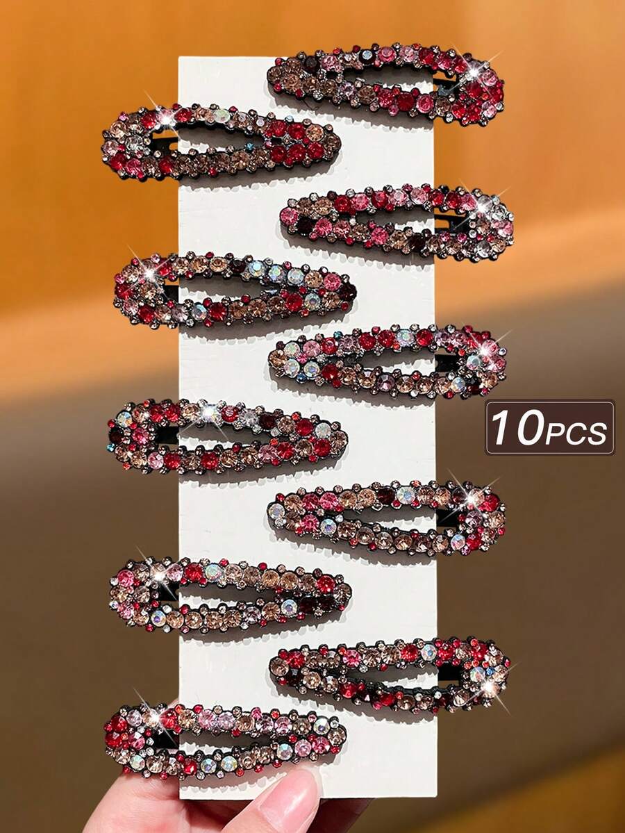 10pcs Women's Hair Clips, Exquisite And Gorgeous, Sparkling Rhinestone, Water Drop Shaped BB Clips, Suitable For Bangs And Side Fixing, Suitable For Holiday Parties, Evening Banquets, Women's Hair Accessories, Gift Recommendation,Hair Slide - Multicolor - View 1
