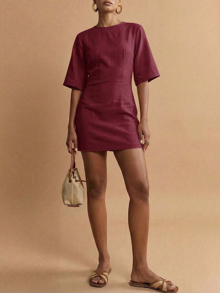 Women Midi Dresses - Bordeaux - View 1