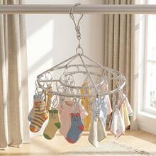 Tendedero multifuncional con múltiples pinzas para calcetines, ropa interior y ropa, para balcón y baño, organizador de almacenamiento, percha de lavandería portátil para interior y exterior, plegable, extensible y diseño ahorrador de espacio, accesorio esencial para el hogar - Ver 1