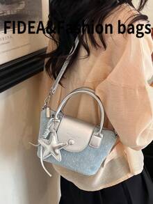 New Fashion Women's Handbag Solid Color Rhinestone Embellished Minimalist PU Dumpling Bag Premium Chic With Star Pendant Crossbody Suitable For Dating Shopping Versatile Exquisite Bag - Silver - View 9