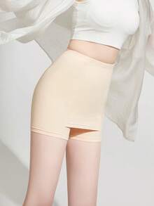 3/4 Coverage Safety Shorts For Women Summer; Anti-Exposure Tummy Control Double Layer Non-Roll Up Underwear Shorts; High Waist Safety Shorts For Skirt Lining - Apricot - View 4