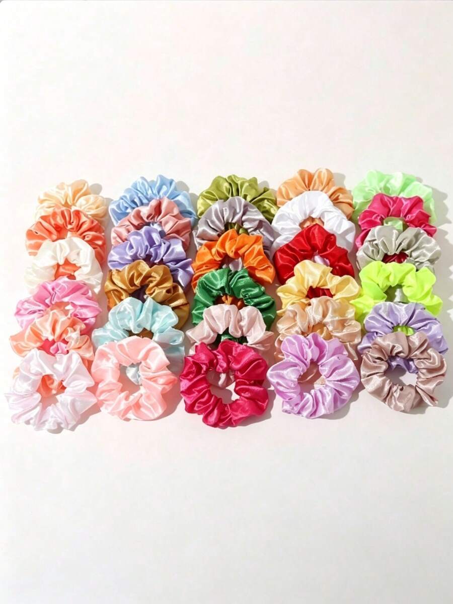 30入/組 女款緞面仿絲多彩髮圈、髮帶、髮環、髮飾,感恩節聖誕節禮物 - 淺色 - 查看 1