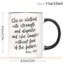 11-Ounce Christian Bible Verse Coffee Mug With Proverbs 31:25 - Elegant Black Lettering On A White Cup, Dishwasher-, A Scripture Gift Suitable For Church Events, Daily Use, Bible Study, Thanksgiving, And Christmas (Reusable) - Black - View 2