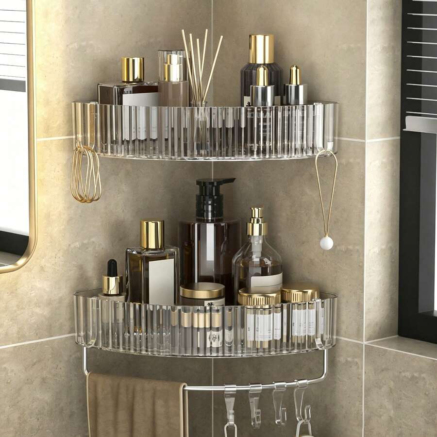 1 pieza Estante de ducha transparente para baño, Estante de almacenamiento montado en la pared triangular/rectangular, Ganchos de drenaje para champú, acondicionador, jabón