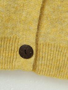Women's Casual Basic Knit Cardigan Jacket, New Autumn/Winter, Single-Breasted Button Front, Solid Color, Round Neck, Raglan Sleeves, Elegant And Sophisticated, Suitable For Daily Outings, Vintage Fashion Preppy Style, 1 Piece (Scarf Not Included) - Yellow - View 7