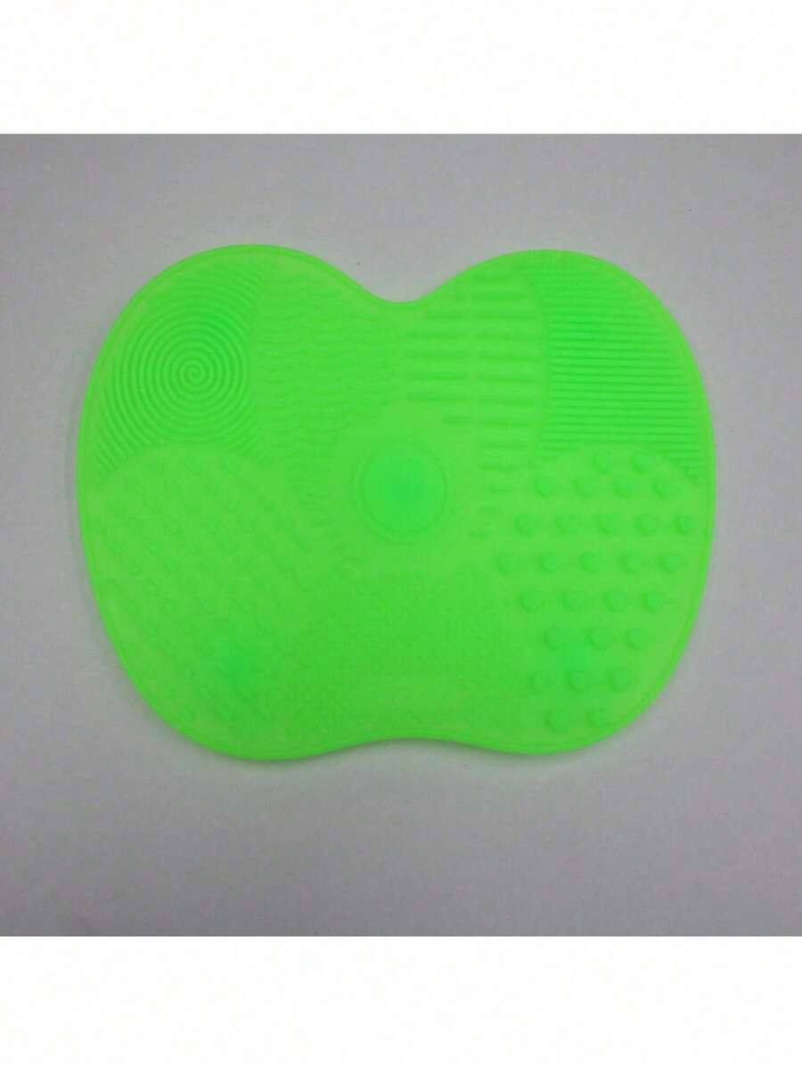 Silicone Makeup Brush Cleaning Mat With Suction Cup, Portable Makeup Brush Cleaning Tool, Apple-Shaped Silicone Makeup Brush Cleaning Pad - 螢光綠色,1個 - 查看 1