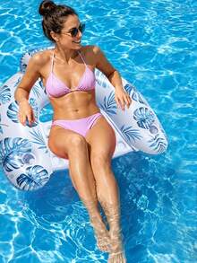 Tropical Leaf Print Inflatable Pool Lounge Chair With Dual Cup Holders And Inflatable Headrest, Thickened PVC Floating Lounge Chair For Beach, Lake, Pool, River, Backyard Summer Outdoor Water Relaxation - Multicolor - View 3