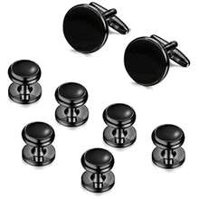ORAZIO Cuff Links Mens Stainless Steel Cuff Links And Studs Set Gold Black Cufflinks For Men Tuxedo Studs Buttons For Formal Kit Business Or Wedding - Blacktone - View 8