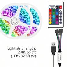 أضواء شريط LED RGB بجهد 5 فولت مع جهاز تحكم عن بعد (تتطلب بطاريتين AAA، غير مشمولة)، شريط إضاءة متعدد الألوان قابل للتغيير، مناسب لإضاءة خلفية التلفزيون وغرفة النوم والألعاب وديكور الحفلات، 3.3 قدم–131 قدم اختياري (ملاحظة: 65 قدم+ يتم شحنها في 2 لفة) - لون - مشاهدة 17