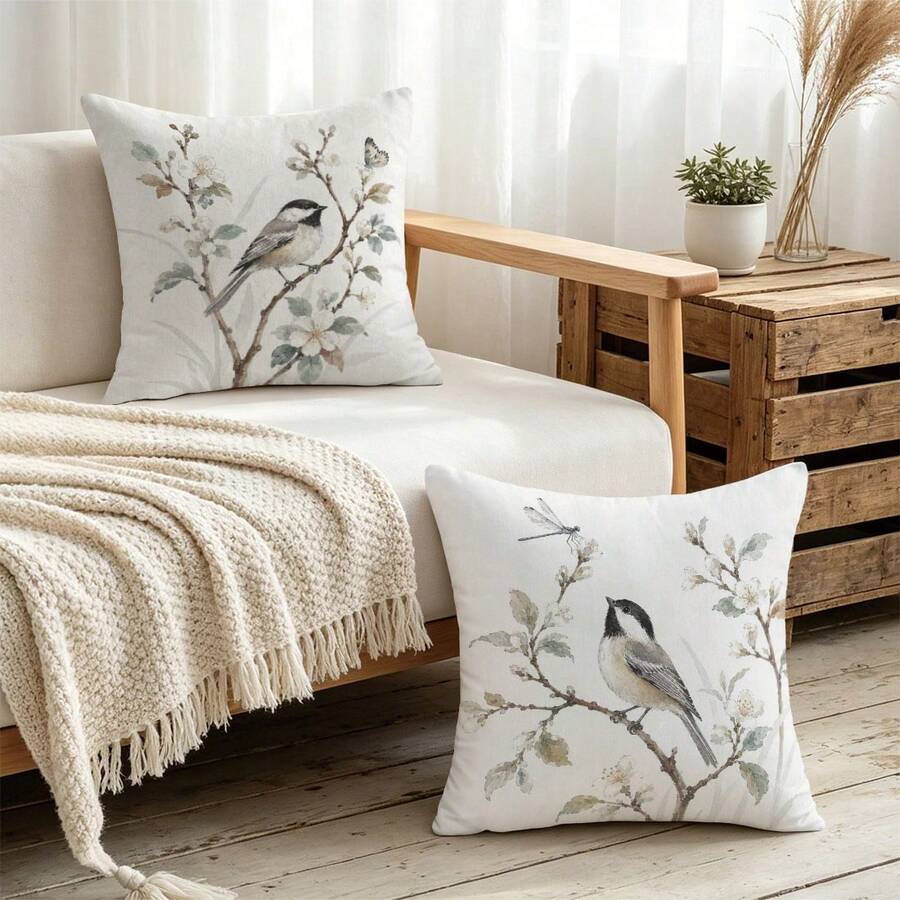 MEMNUN 2pcs Housses de coussin imprimées de fleurs de pêcher et d'oiseaux à l'encre fraîche [Insert de coussin non inclus], 40*40cm/45*45cm/50*50cm, [Impression unilatérale] Housses de coussin à fleurs de poirier et papillon à l'aquarelle Décoration de chambre, Décoration de maison, Décoration de chambre à coucher, Accessoires de décoration de chambre pour canapé, lit, salon, chambre à coucher, voiture, bureau, décoration d'hôtel Housses de coussin de jet toutes saisons convenant parfaitement Cadeau parfait pour la famille et les amis - Multicolore - Voir 1
