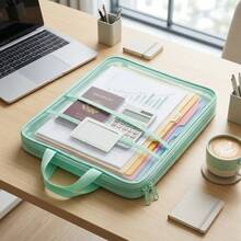 Transparent Nylon Mesh File Organizer Bag - Featuring Three Independent Compartments, Dual Zippers, Available In Multiple Colors, Ideal For Organizing Stationery And Office Documents, As Well As Storing Passports And Identification Cards. - View 3