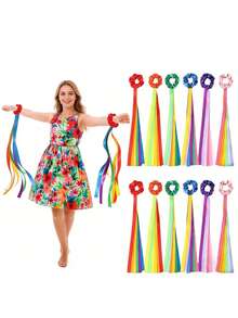 Rainbow Dancing Ribbon Stick - Wrist Ribbon, Handheld Elastic Tassel Stick, Suitable For Music Class, Gymnastics, Party Gifts, Back To School Performance Rhythm Dance Ribbon Accessories - Multicolor - View 7