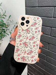1pc TPU Heart-Shaped Camera Frame Vintage Pink Rose Floral Phone Case, Vertical Leather Texture Full Coverage Shockproof Soft Shell Compatible With 11 12 13 14 11Promax 12Promax 13Promax 14Promax XR 15 15Pro 15Promax 16 16pro 16PLUS 16Promax - Multicolor - View 5