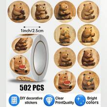502 Pcs/Roll Brown Bear Pattern Stickers, 10 Assorted Designs, Christmas Gift Wrapping Labels, Scrapbook Stickers, Planner Gift Wrapping, Paper Craft Decoration, Party Gift, Gift Box Decoration & Reward Stickers - Multicolor - View 9