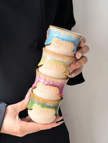 1PC Creative Glazed Handheld Coffee Cup, Ceramic Material, Personalized Creative "Coffee Time" Letter Coffee Cup, One-Sip Coffee Cup, Espresso Cup, Tea Cup - Multicolor - View 2
