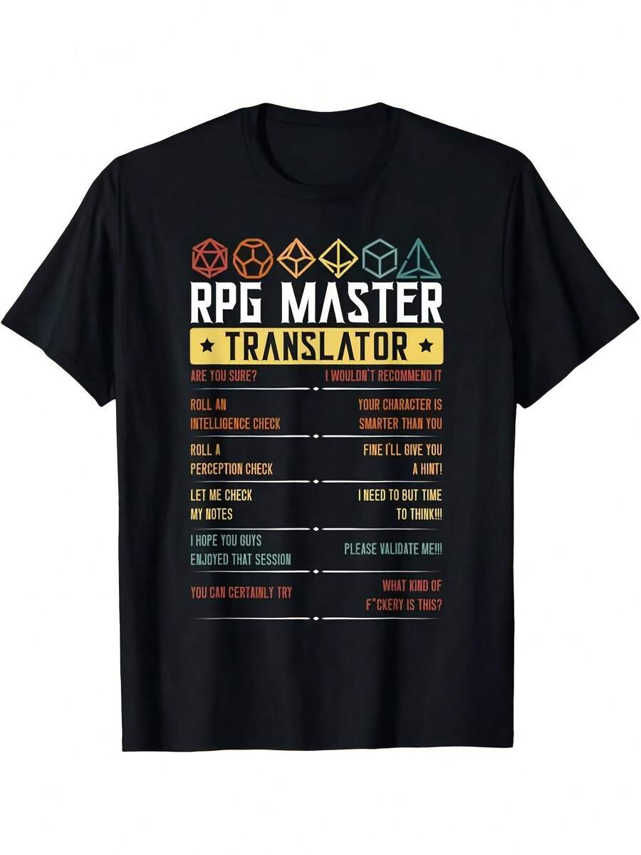 Camiseta de Rol RPG Maestro D20 de Mesa Divertida para Jugador RPG, Camiseta Deportiva Casual de Manga Corta para Hombre G, Ropa para Gamers, Equipo de Rol, Diseño Humorístico, Moda Nerd - Negro - Ver 1