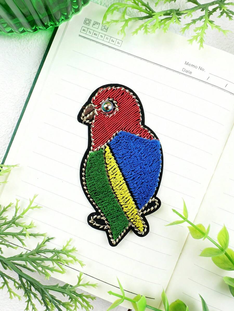 1pc Contrast Color Handmade Beaded Plush Bird Embroidery Patch, Decorative Applique Patch For Clothing, Bags, DIY Decoration And Repair - Multicolor - View 1