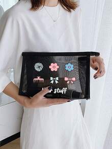 Bolsa de maquillaje de malla con lazo y patrón de peine, bolsa de almacenamiento con protección solar de verano, bolsa de maquillaje multifuncional, bolsa de almacenamiento portátil, bolsa de cosméticos, bolsa de cuidado de la piel, esencial de viaje, suministros de dormitorio, almacenamiento de baño, almacenamiento de joyas, bolsa de almacenamiento de aceite de labios y cosméticos, bolsa de suministros escolares, bolsa de maquillaje esencial para vacaciones, almacenamiento de cosméticos, perfecto para natación, playa, buceo y vacaciones de verano, regreso a la escuela de estudiantes, regalo para amigos y maestros - Multicolor - Ver 8