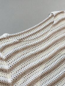 Women's Spring/Summer Striped Color Block Sexy Beach Vacation Slimming Knit Hollow Out Sheer Backless Design Long Sleeve Cover-Up Short Dress - Multicolor - View 8