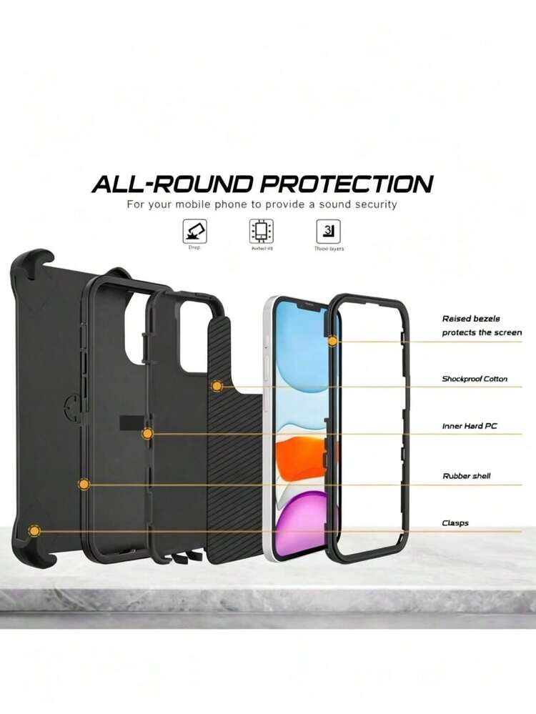 Compatible With IPhone Phone Case With Belt Clip (Multi-Layer Protection) [Shockproof] [Anti-Drop] [Anti-Slip], Three-Proof Heavy-Duty Stand Protective Phone Case (4 In 1) - Blue - View 2