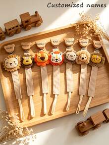Cadena de chupete estilo león, clip de madera con cabeza de oso, nombre personalizado, regalo único para niños, accesorio decorativo para chupete - Multicolor - Ver 2
