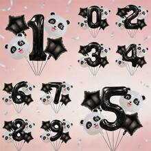 Panda Digital Balloon Set, Including Panda-Shaped Balloon And Black Star Foil Balloon, Suitable For Panda-Themed Birthday Parties, Jungle Adventure Parties, Baby Shower, Gender Reveal Parties, Zoo Events, Photo Booth Props, And Children's Party Decor - Panda - View 2