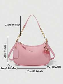 This Fashionable Women's Shoulder/Underarm Bag Is Made Of PU Leather, Decorated With A Delicate Cherry Pendant, And Features A Metal Chain Shoulder Strap. Suitable For Various Occasions, Including Outings, Travel, Shopping, Commuting, Gifting, And Parties. - Pink - View 6