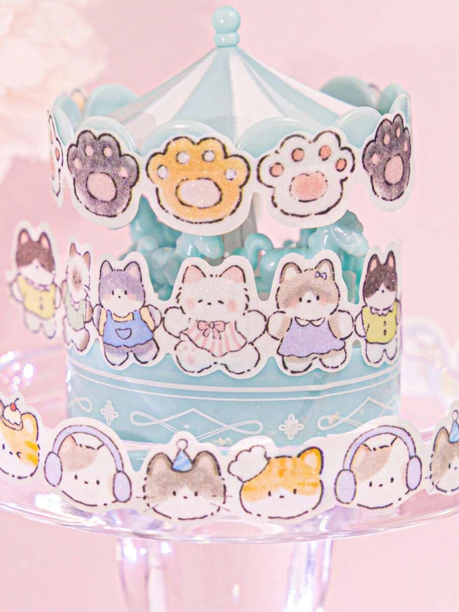1/6pcs Cat Shaped Glitter Washi Tape, Cute Hand-Drawn Illustration Tape, Easy-Tear Washi Material, Suitable For Planner Layout, Card Making, Photo Collage And Handmade Decoration - Multi Colors - View 1