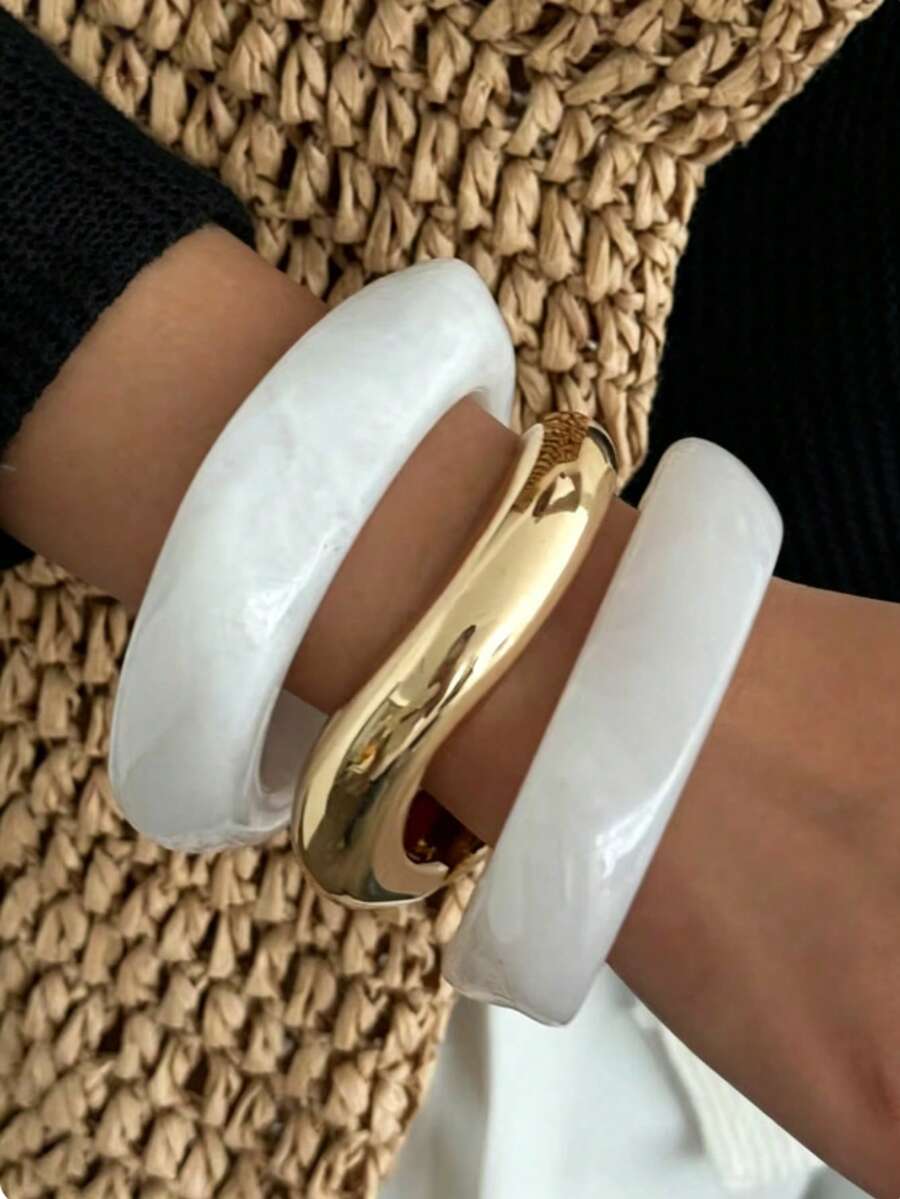 幾何方形不對稱透明樹脂手鐲合金手鍊女款飾品 - 多色I - 查看 1