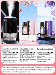 Portable 200ml Mini Cold Mist Aromatherapy Humidifier Set, Suitable For Car/Home, USB Powered, 3 Colors Optional, With Color-Changing LED Night Light, Ultra-Quiet Operation, Auto Shut-Off, Includes 6 Essential Oils, Ideal Gift Choice - A - View 29