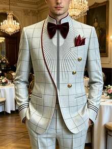 Fashionable Men's Single Piece Stand Up Collar Jacket  Waist Cinching And Slim Fit Design, Suitable For Parties And Weddings - 灰色 - 查看 4