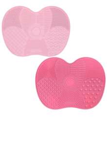 Silicone Makeup Brush Cleaning Mat With Suction Cup, Portable Makeup Brush Cleaning Tool, Apple-Shaped Silicone Makeup Brush Cleaning Pad - 2 件(深粉紅 + 粉紅) - 查看 1