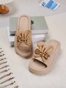 ASOFTER Summer New Fashionable Elegant Women's Sandals, Rabbit Ear Buckle Decor Thick Sole Slippers, Suitable For Cherry Blossom Season, Graduation Season, Valentine's Day - Khaki - View 4