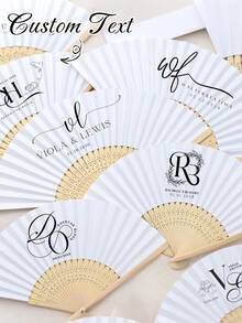 Custom Personalized White Fabric Hand Fans With Bamboo Ribs - Wedding & Party Favors, Bachelorette Party, Holiday, And Birthday Gifts - Multicolor - View 9