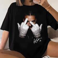 Y2K Graphic Vintage Tee Drake  Rhinestone Glove Black Cotton T-Shirt Full Size S-5XL - Black - View 1