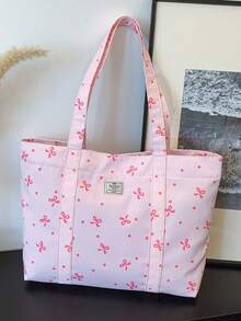 1pc Casual Cute Bow Decor Shoulder Handbag, Lightweight Magnetic Closure Tote Bag, With Tag Decoration, Suitable For Women/Girls/College Students/Ladies For Daily Use, Vacation, Travel And School, Adorable Bow Handbag For Women - Pink - View 10