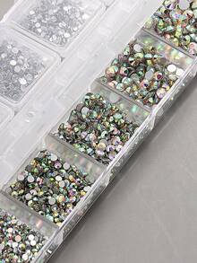 Nail Rhinestone Decoration Kit, Clear & AB Color Flat Back Glass Crystals Gems Mixed Sizes, Include Pick-Up Tweezers, Rhinestone Wax Pencil, Storage Trays, Professional Nail Art Supplies For Manicure DIY & Handmade Crafts Nail Charms - Multicolor - View 3