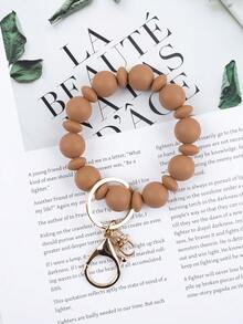 Solid Color Silicone Bead Wristlet Keychain Simple Matte Beaded Wrist Bracelet Key Ring Women Minimalist Bag Purse Car Key Holder Fashion Daily Gift - Abacus - View 2