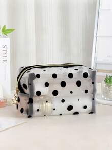 1pc New Heart-Shaped Mesh Makeup Bag, Black Minimalist Storage Bag, Multi-Functional Toiletry Bag, Suitable For Makeup/Travel/Daily Use - White 1 - View 9